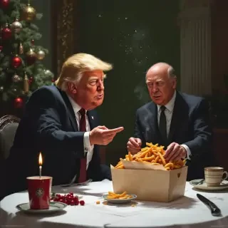 Trump macron et poutine déguisé en père noël