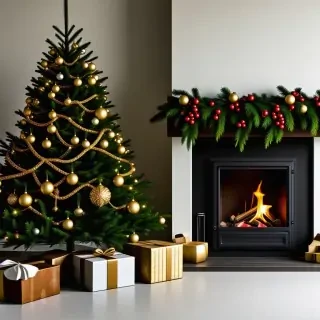 a christmas tree near a fireplave in a living room